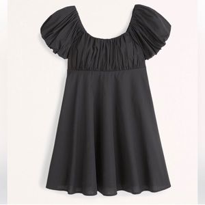 😍Abercrombie & Fitch Ruched Puff Sleeve Mini Dress BLACK